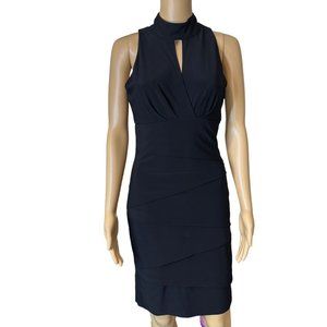White House Halter Artichoke Dress Size 8 Black Layered Stretch Eyelet Neck